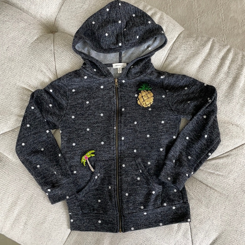 Hoodie knit sweater with tropical theme pineapple and palm tree